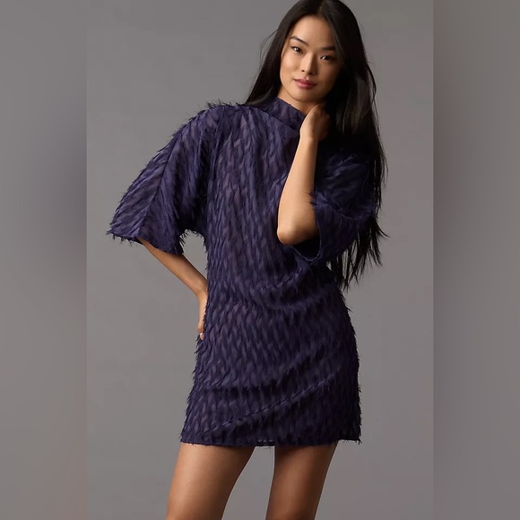 Anthropologie Dresses & Skirts - By Anthropologie Short-Sleeve Fringe Mini Dress Women’s Size Large